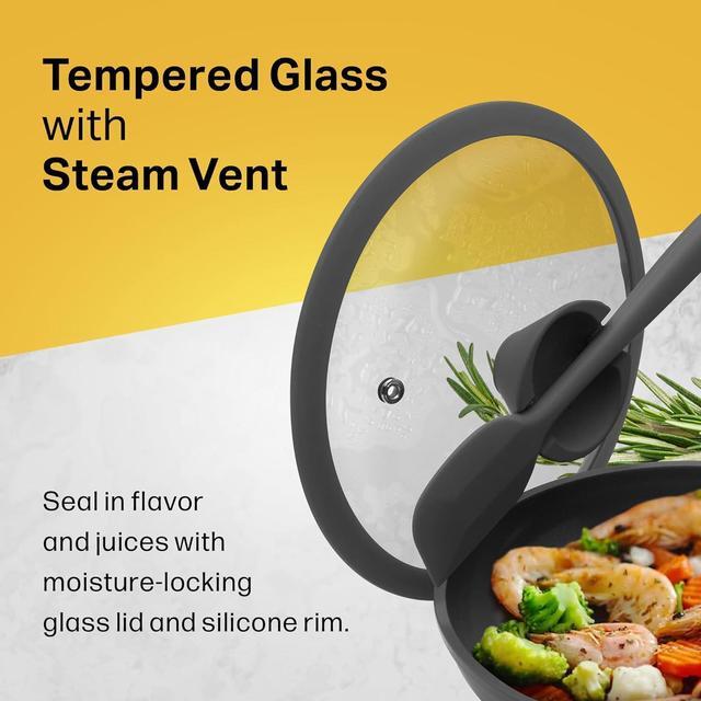 Alt view image 5 of 5 - NATIVO Ceramic Nonstick Frypan Skillet, 7 inch Nontoxic Fry Pan with Ergonomic Handle, Spoon Rest Knob, Perfect Seal Lid, Egg frying pan, Omelet Pan with Silicone Spatula (GRAY)