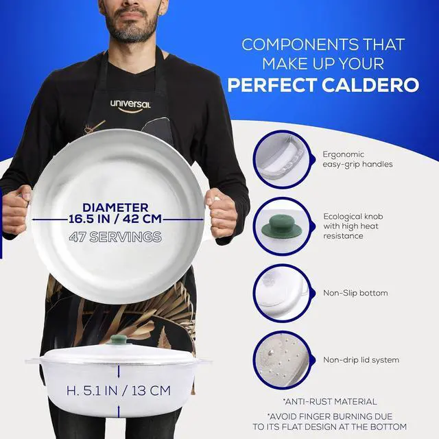 Alt view image 4 of 7 - Universal Large Caldero 47 Cups - 17 QT / 16 L, Stainless Aluminum Pot, Even Heat Distribution and Fast Cooking Dutch Oven Pot with Lid, Ergonomic Handles, Ideal for Rice, French Fries, and More