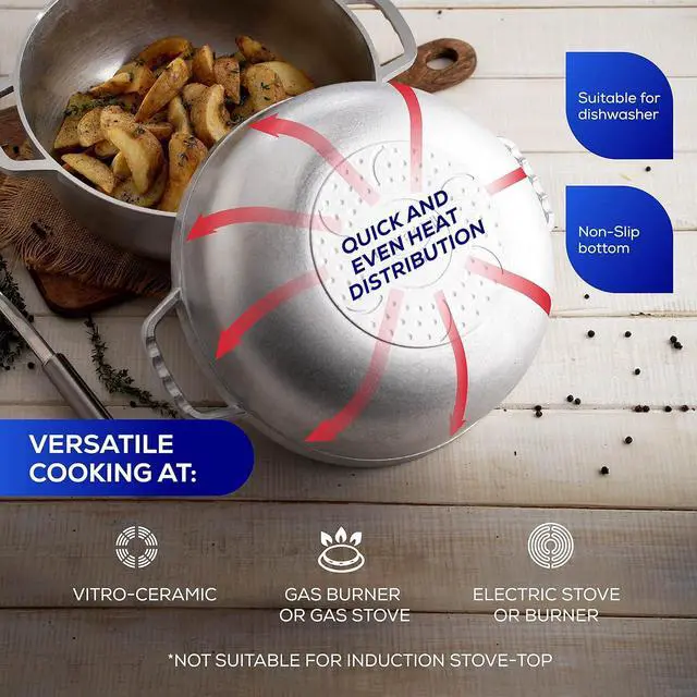 Alt view image 6 of 7 - Universal Large Caldero 47 Cups - 17 QT / 16 L, Stainless Aluminum Pot, Even Heat Distribution and Fast Cooking Dutch Oven Pot with Lid, Ergonomic Handles, Ideal for Rice, French Fries, and More