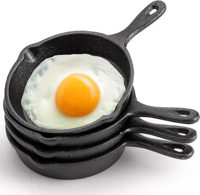 Main image of Hiceeden 4 Pack Mini Cast Iron Skillet, 4" Small Frying Pans with Double Drip-Spouts for Stove, Oven, Grill Safe, Indoor and Outdoor Use, Non-stick