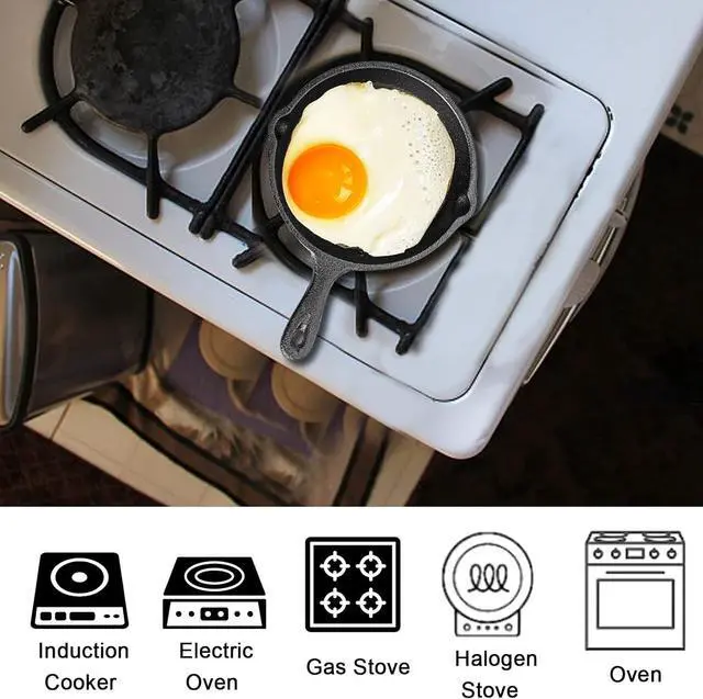 Alt view image 5 of 6 - Hiceeden 4 Pack Mini Cast Iron Skillet, 4" Small Frying Pans with Double Drip-Spouts for Stove, Oven, Grill Safe, Indoor and Outdoor Use, Non-stick