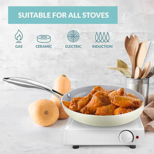 Alt view image 2 of 5 - Boxiki Kitchen Non-Stick Ceramic Frying Pan with Stainless Steel Handle - Non-Toxic, PTFE & PFOA Free 8" Egg Pan Skillet - Dishwasher and Oven Safe Fry Pan.