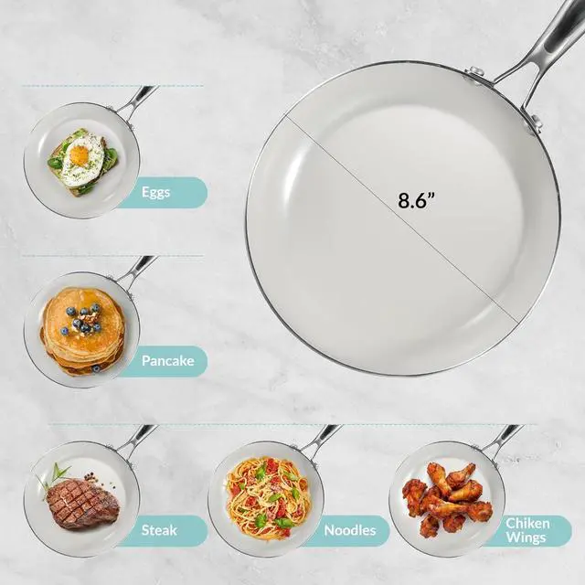 Alt view image 3 of 5 - Boxiki Kitchen Non-Stick Ceramic Frying Pan with Stainless Steel Handle - Non-Toxic, PTFE & PFOA Free 8" Egg Pan Skillet - Dishwasher and Oven Safe Fry Pan.