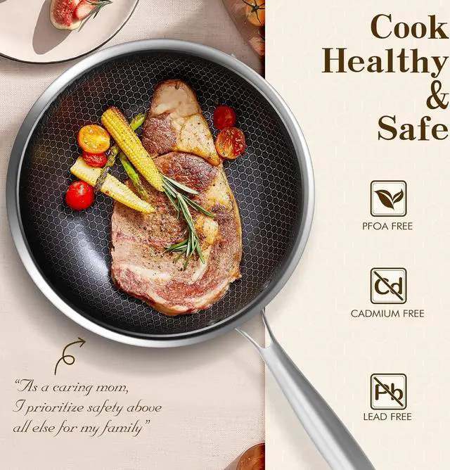 Alt view image 2 of 7 - MDHAND 10-Inch Nonstick Frying Pan  Premium Stainless Steel Skillet with Stay-Cool Handle, Dishwasher & Oven Safe, Induction-Ready, PFOA-Free  Compatible with All Cooktops