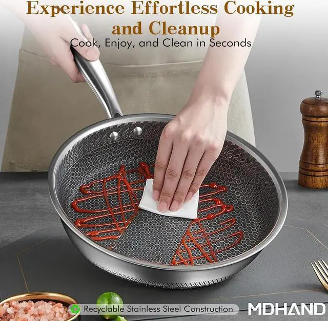 Alt view image 5 of 7 - MDHAND 10-Inch Nonstick Frying Pan  Premium Stainless Steel Skillet with Stay-Cool Handle, Dishwasher & Oven Safe, Induction-Ready, PFOA-Free  Compatible with All Cooktops