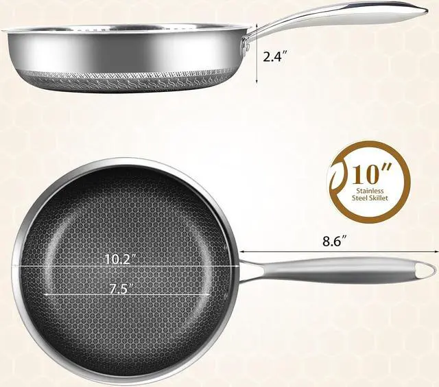 Alt view image 7 of 7 - MDHAND 10-Inch Nonstick Frying Pan  Premium Stainless Steel Skillet with Stay-Cool Handle, Dishwasher & Oven Safe, Induction-Ready, PFOA-Free  Compatible with All Cooktops