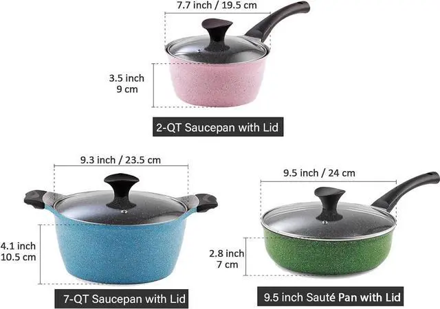 Alt view image 2 of 7 - Cook N Home 6-Piece Nonstick Ceramic Coating Cookware Set, Multicolor