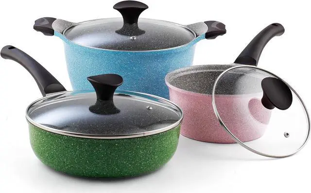 Alt view image 4 of 7 - Cook N Home 6-Piece Nonstick Ceramic Coating Cookware Set, Multicolor