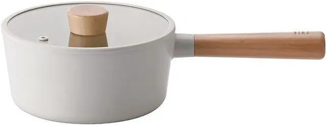 Main image of FIKA Kitchen Nonstick 1.7QT Sauce Pan with Glass Lid, Butter Warmer, Melting Saucepot, Induction Compatible Cookware, Healthy Cooking Ceramic Coating Pot with Wood Handle, Made in Korea (7"/ 18cm)