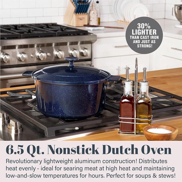 Alt view image 2 of 7 - Granitestone Dutch Oven, 6.5 Quart Ultra Nonstick Enameled Lightweight Aluminum Dutch Oven Pot with Lid, Round 6.5 Qt. Stock Pot, Dishwasher & Oven Safe, Induction Capable, 100% PFOA Free, Cobalt Blue