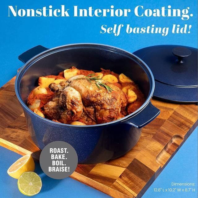 Alt view image 3 of 7 - Granitestone Dutch Oven, 6.5 Quart Ultra Nonstick Enameled Lightweight Aluminum Dutch Oven Pot with Lid, Round 6.5 Qt. Stock Pot, Dishwasher & Oven Safe, Induction Capable, 100% PFOA Free, Cobalt Blue