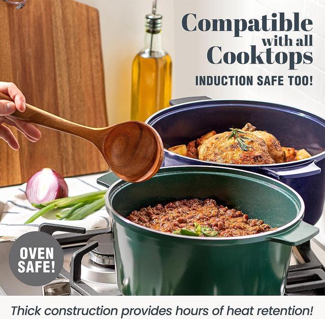 Alt view image 4 of 7 - Granitestone Dutch Oven, 6.5 Quart Ultra Nonstick Enameled Lightweight Aluminum Dutch Oven Pot with Lid, Round 6.5 Qt. Stock Pot, Dishwasher & Oven Safe, Induction Capable, 100% PFOA Free, Cobalt Blue