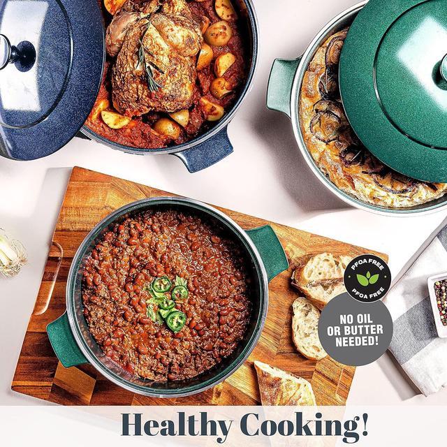 Alt view image 5 of 7 - Granitestone Dutch Oven, 6.5 Quart Ultra Nonstick Enameled Lightweight Aluminum Dutch Oven Pot with Lid, Round 6.5 Qt. Stock Pot, Dishwasher & Oven Safe, Induction Capable, 100% PFOA Free, Cobalt Blue