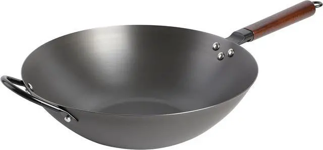 Main image of Babish Carbon Steel Flat Bottom Wok and Stir Fry Pan, 14-Inch