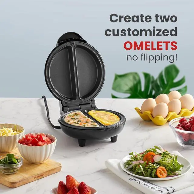 Alt view image 4 of 6 - Elite Gourmet EOM123 Non-Stick Omelet, Frittata, Snack Pocket Maker, Dessert Maker, 2 Individual 5.6" Omelets, Stainless Steel