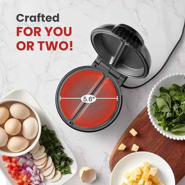 Alt view image 5 of 6 - Elite Gourmet EOM123 Non-Stick Omelet, Frittata, Snack Pocket Maker, Dessert Maker, 2 Individual 5.6" Omelets, Stainless Steel