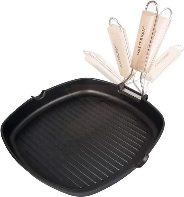 Main image of Non-Stick Grill Pan Wooden, 11", Folding Handles