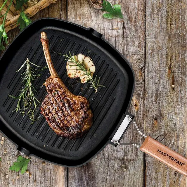 Alt view image 2 of 7 - Non-Stick Grill Pan Wooden, 11", Folding Handles