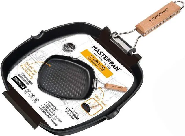 Alt view image 7 of 7 - Non-Stick Grill Pan Wooden, 11", Folding Handles