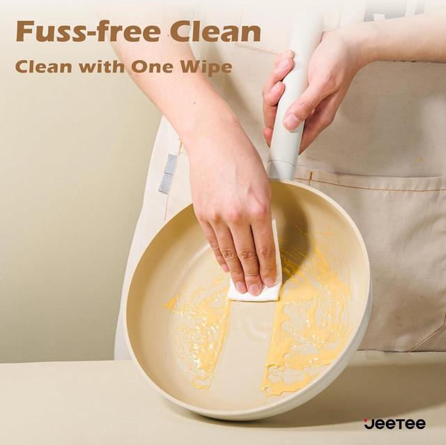 Alt view image 7 of 7 - JEETEE Pots and Pans Set Nonstick, 14 Pcs Beige Ceramic Cookware Sets, Healthy & Non-Toxic Cooking Set with Easily Rotate Remove Handle, Oven Safe, PFOA/PFOS Free, (Induction, Gas, Ceramic, Electric)