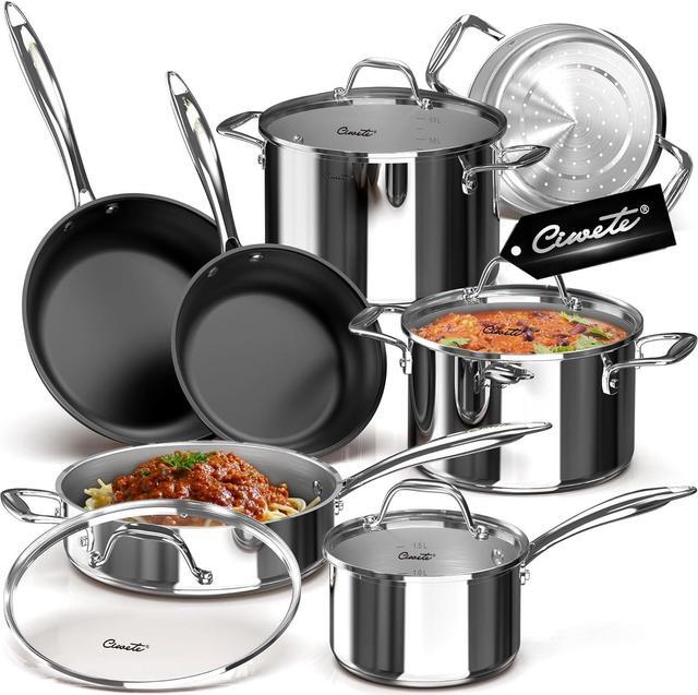 17PC Professional Stainless Steel Induction Cookware Set, Stainless Steel Ceramic Nonstick Pan Set, Impact-bonded Technology - Bed Bath & Beyond - 37508869