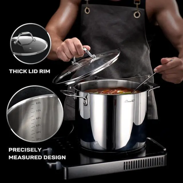 Alt view image 6 of 6 - Stainless Steel Nonstick Pots and Pans Set - 11PC, 18/10 Triple Ply Stainless Steel Induction Cookware Set, Kitchen Cookware Sets with Steamer Insert/Stay-Cool Handles, Dishwasher Safe