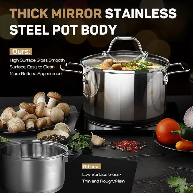 Alt view image 5 of 6 - Stainless Steel Nonstick Pots and Pans Set - 11PC, 18/10 Triple Ply Stainless Steel Induction Cookware Set, Kitchen Cookware Sets with Steamer Insert/Stay-Cool Handles, Dishwasher Safe