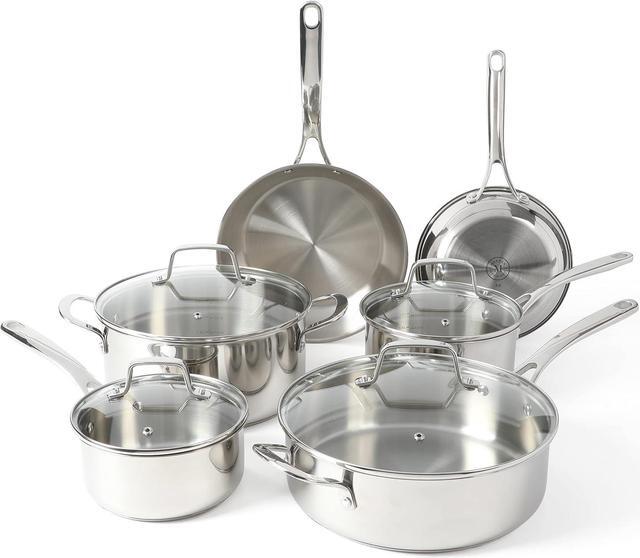 Main image of Martha Stewart Castelle 10 Piece 18/8 Stainless Steel Induction Safe Pots and Pans Non-Toxic Triply Bottom Kitchen Cookware Set
