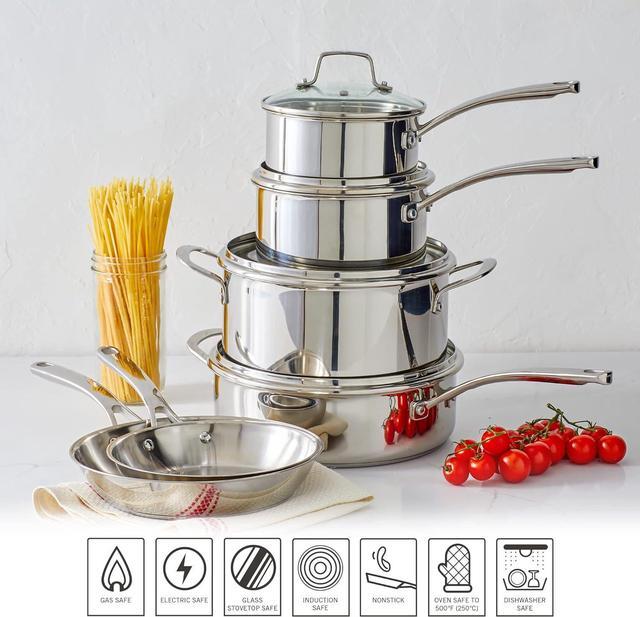 Alt view image 6 of 6 - Martha Stewart Castelle 10 Piece 18/8 Stainless Steel Induction Safe Pots and Pans Non-Toxic Triply Bottom Kitchen Cookware Set