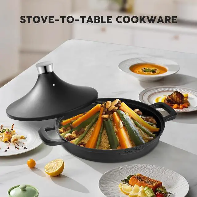 Alt view image 3 of 6 - Non-Stick Frying Pan/Skillet 11", 3QT Tagine Pan, Aluminum Pans with Lid, Stove/Oven-to-Table Cookware, Dishwasher Safe& Compatible with All StovetopsBlack