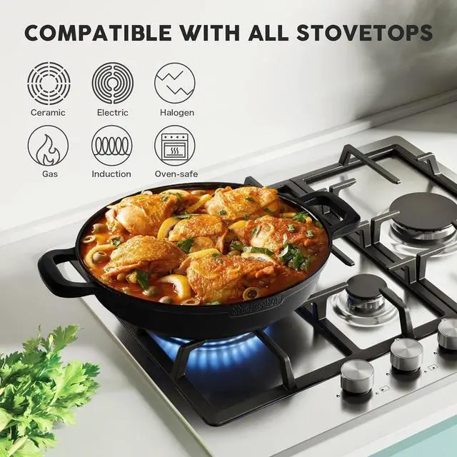 Alt view image 4 of 6 - Non-Stick Frying Pan/Skillet 11", 3QT Tagine Pan, Aluminum Pans with Lid, Stove/Oven-to-Table Cookware, Dishwasher Safe& Compatible with All StovetopsBlack