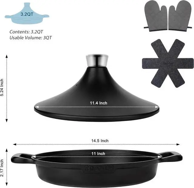 Alt view image 6 of 6 - Non-Stick Frying Pan/Skillet 11", 3QT Tagine Pan, Aluminum Pans with Lid, Stove/Oven-to-Table Cookware, Dishwasher Safe& Compatible with All StovetopsBlack