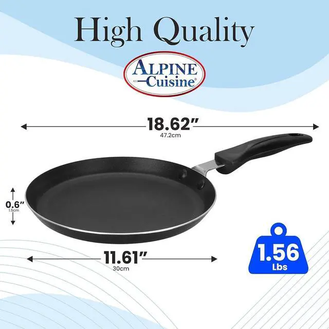 Alt view image 3 of 7 - Alpine Cuisine Griddle Pan Aluminum 12-Inch Nonstick Coating, Griddle Pan for Stove Top with Stay Cool Handle, Durable Nonstick Cookware - Dishwasher Safe - Gray