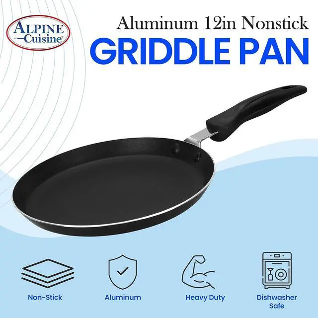Alt view image 5 of 7 - Alpine Cuisine Griddle Pan Aluminum 12-Inch Nonstick Coating, Griddle Pan for Stove Top with Stay Cool Handle, Durable Nonstick Cookware - Dishwasher Safe - Gray