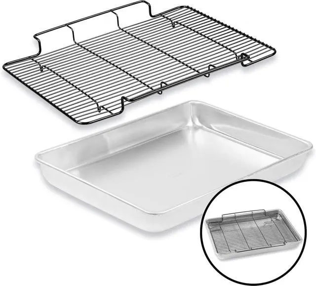 Alt view image 2 of 7 - Baker's Secret Non Toxic Large Roasting Pan with 18" Rack, Roaster 100% Recycled Aluminum, Turkey Roasting Pan, Vegetables, Poultry, Easy-Release - The Natural Aluminum Collection