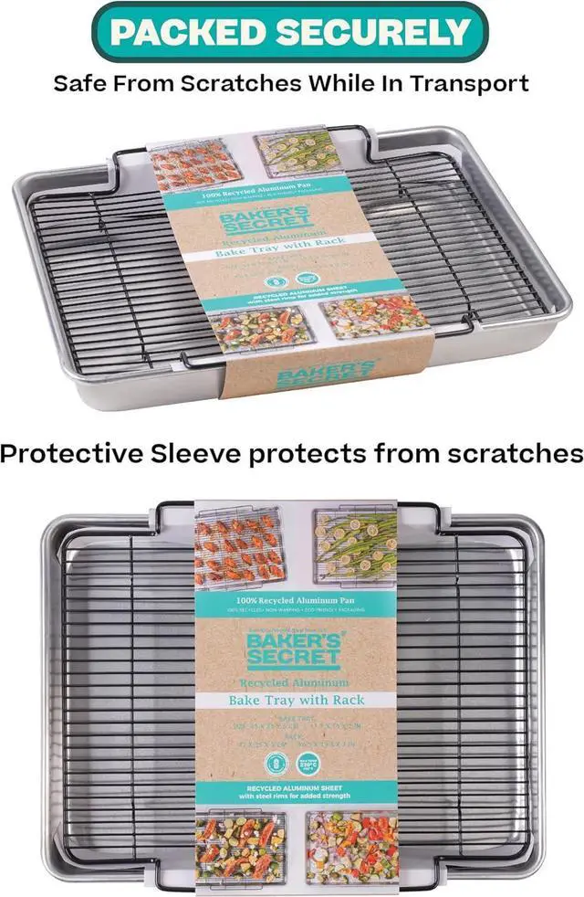 Alt view image 6 of 7 - Baker's Secret Non Toxic Large Roasting Pan with 18" Rack, Roaster 100% Recycled Aluminum, Turkey Roasting Pan, Vegetables, Poultry, Easy-Release - The Natural Aluminum Collection