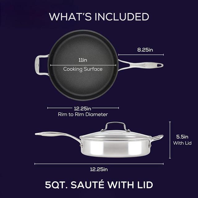 Alt view image 2 of 7 - Circulon C1 Series Clad Stainless Steel with ScratchDefense Technology Cookware Nonstick Induction Saute Pan with Lid and Helper Handle, Metal Utensil Safe, 5 Quart - Polished Stainless Steel
