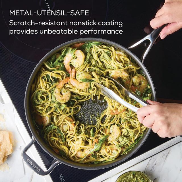 Alt view image 3 of 7 - Circulon C1 Series Clad Stainless Steel with ScratchDefense Technology Cookware Nonstick Induction Saute Pan with Lid and Helper Handle, Metal Utensil Safe, 5 Quart - Polished Stainless Steel