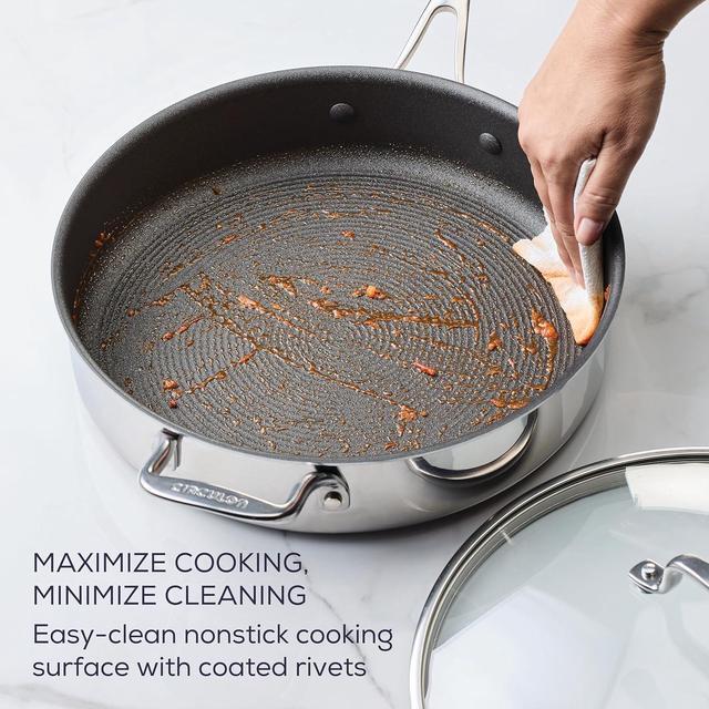 Alt view image 4 of 7 - Circulon C1 Series Clad Stainless Steel with ScratchDefense Technology Cookware Nonstick Induction Saute Pan with Lid and Helper Handle, Metal Utensil Safe, 5 Quart - Polished Stainless Steel