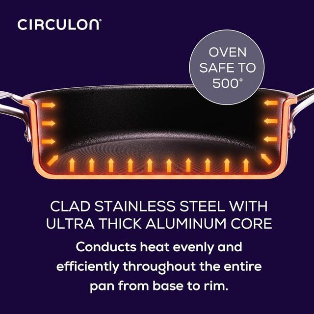 Alt view image 7 of 7 - Circulon C1 Series Clad Stainless Steel with ScratchDefense Technology Cookware Nonstick Induction Saute Pan with Lid and Helper Handle, Metal Utensil Safe, 5 Quart - Polished Stainless Steel