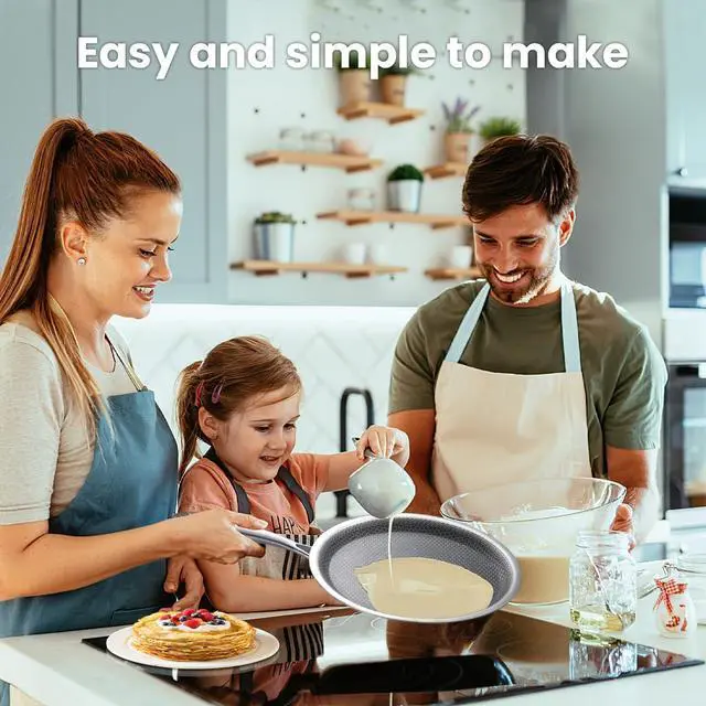 Alt view image 6 of 7 - Non stick Crepe Pan 11 inch whit spreader, Coating Flat Skillet Pancake Pan, Stainless Steel Hybrid Honeycom Crepe Pan for Pizza Tawa Dosa Tortilla Griddle Pan, PFOA Free, Stay-cool Handle All Stov