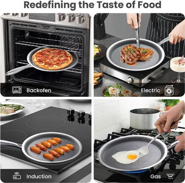 Alt view image 7 of 7 - Non stick Crepe Pan 11 inch whit spreader, Coating Flat Skillet Pancake Pan, Stainless Steel Hybrid Honeycom Crepe Pan for Pizza Tawa Dosa Tortilla Griddle Pan, PFOA Free, Stay-cool Handle All Stov