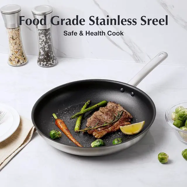 Alt view image 2 of 7 - KOCH SYSTEME CS Stainless Steel Pan 12 Inch, Non Stick Frying Pans with Non-toxic Stainless Steel for Professional Cooking, 12 Inch Stainless Steel Pan with Stay-cool Handle, Induction Pan, Oven Safe