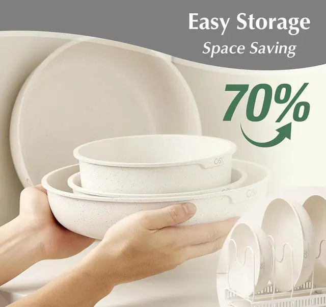 Alt view image 3 of 7 - KOCH SYSTEME CS 17 PCS Pots and Pans Set, Nonstick Cookware Set Detachable Handle, Induction Kitchen Cookware Sets Non Stick with Removable Handle, RV cookware set, White