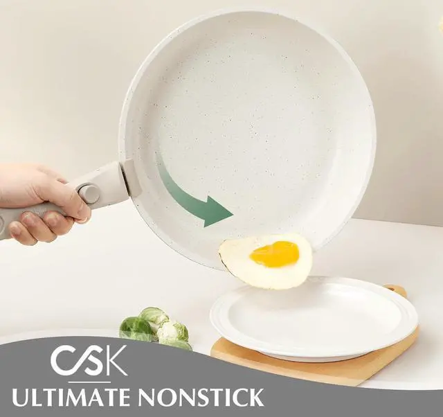 Alt view image 2 of 7 - KOCH SYSTEME CS 17 PCS Pots and Pans Set, Nonstick Cookware Set Detachable Handle, Induction Kitchen Cookware Sets Non Stick with Removable Handle, RV cookware set, White