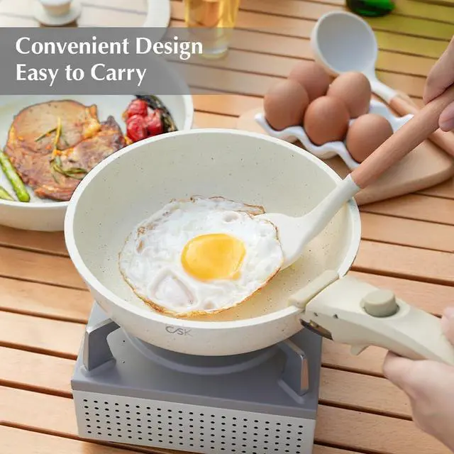 Alt view image 6 of 7 - KOCH SYSTEME CS 17 PCS Pots and Pans Set, Nonstick Cookware Set Detachable Handle, Induction Kitchen Cookware Sets Non Stick with Removable Handle, RV cookware set, White