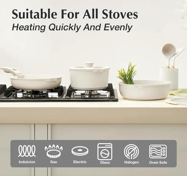 Alt view image 7 of 7 - KOCH SYSTEME CS 17 PCS Pots and Pans Set, Nonstick Cookware Set Detachable Handle, Induction Kitchen Cookware Sets Non Stick with Removable Handle, RV cookware set, White