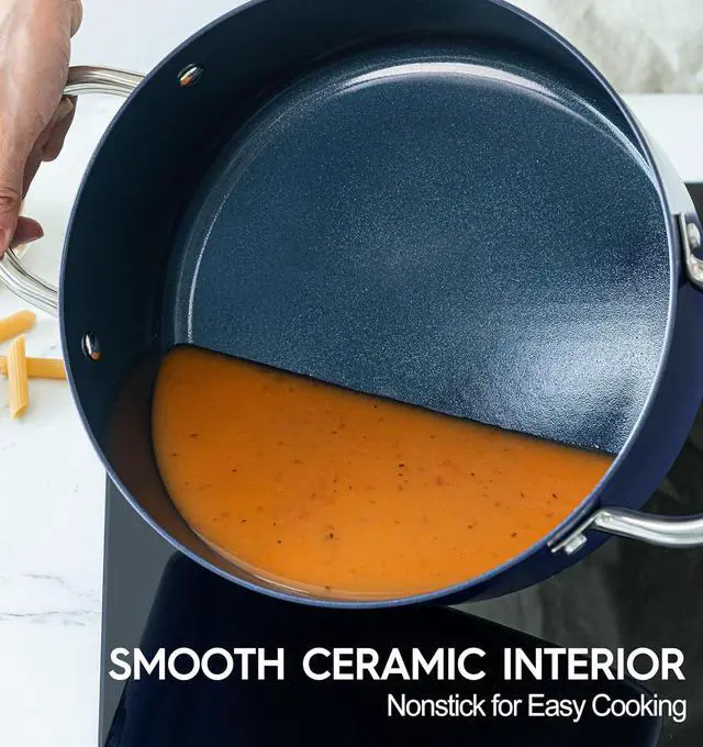 Alt view image 3 of 7 - MICHELANGELO 6 Quart Stock Pot with Lid, Non Toxic Cooking Pot, Ceramic Soup Pot with Lid, Non Stick Pot with Stainless Steel Handle, Induction Compatible