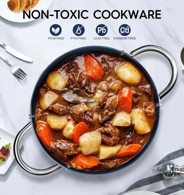 Alt view image 2 of 7 - MICHELANGELO 6 Quart Stock Pot with Lid, Non Toxic Cooking Pot, Ceramic Soup Pot with Lid, Non Stick Pot with Stainless Steel Handle, Induction Compatible