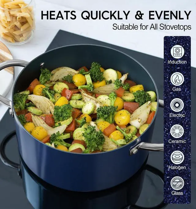 Alt view image 4 of 7 - MICHELANGELO 6 Quart Stock Pot with Lid, Non Toxic Cooking Pot, Ceramic Soup Pot with Lid, Non Stick Pot with Stainless Steel Handle, Induction Compatible
